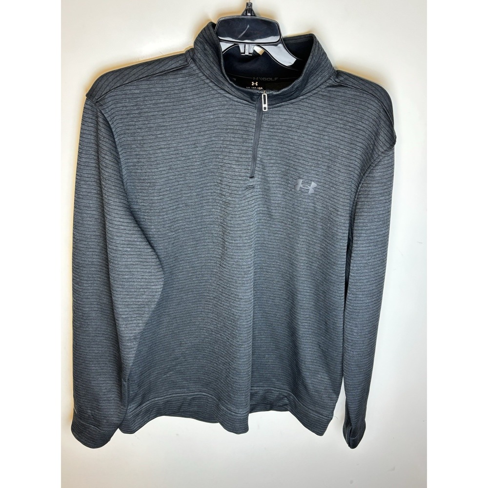 Under Armour Storm SweaterFleece QZ Gray Striped Golf Pullover 1373674 Size XL